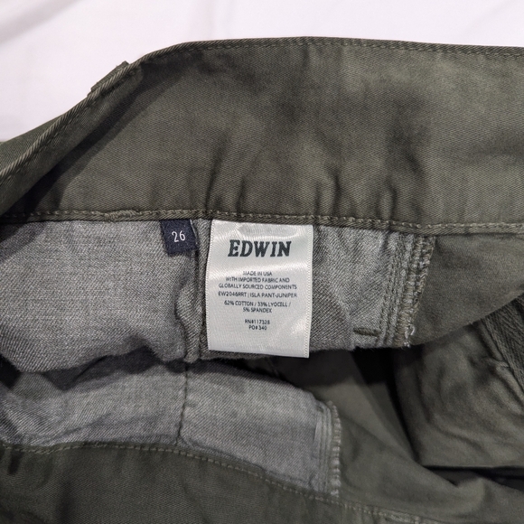 Edwin Isla Juniper olive green pleated wide leg barrel pants size 26 (size 2/4) - Picture 12 of 13